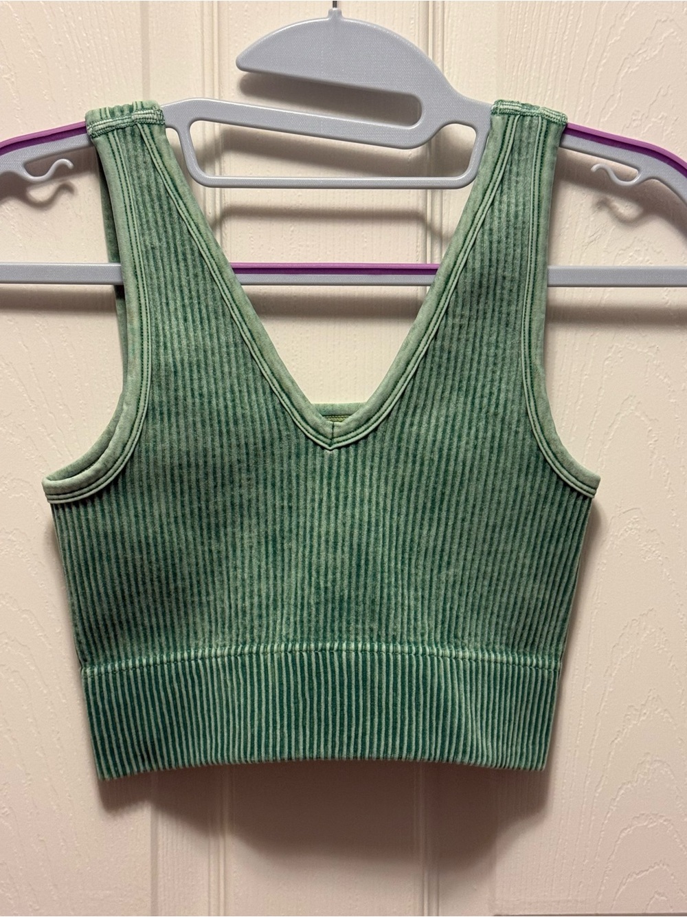 Zenana Outfitters Green Ribbed V-Neck Crop Tank